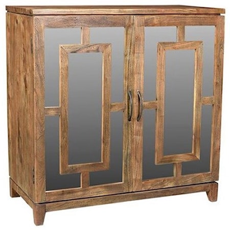 Acacia Wood Mirrored Cabinet